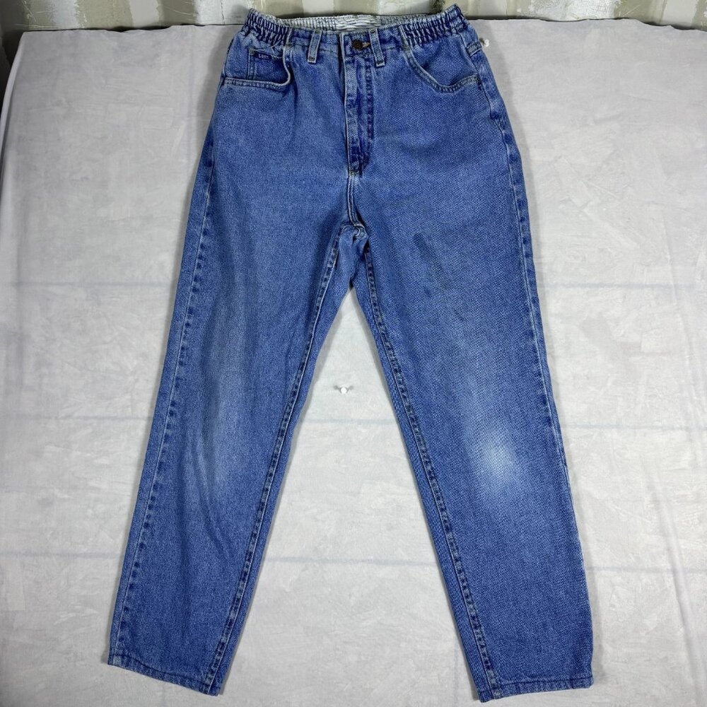 Lee Women's Mom Jeans Blue Denim Elastic Waist High Waisted 5-Pocket 6 Medium